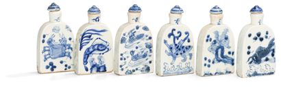 Six blue and white porcelain medicine bottles...