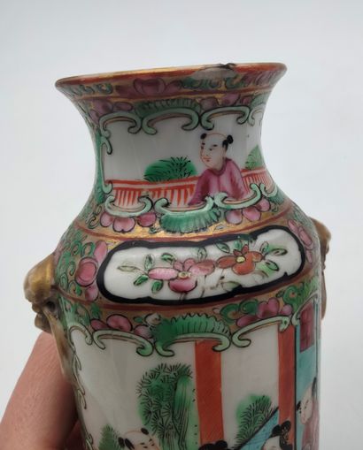  Pair of small porcelain vases, China, Canton, late 19th centuryPolychrome decoration...