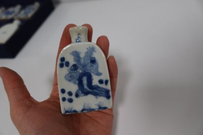 null Six blue and white porcelain medicine bottles in their box, China, early 20th...