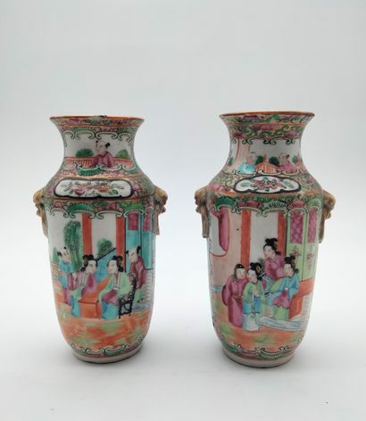 Pair of small porcelain vases, China, Canton,...