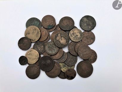 null Lot of 44 mainly French bronze coins, 18th and 19th century.

Joined three French...