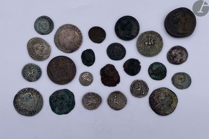  Lot de monnaies romaines antiques. Principalement romaines (deniers, petits bronzes,...