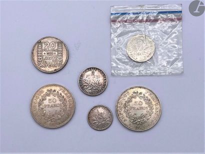  Lot de 11 monnaies en argent françaises, XIXe et XXe siècle, 5 francs, 10 francs,...