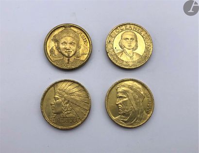 null Lot de 4 médailles de l'Exposition Coloniale de 1931 : Asie, Afrique, Amérique,...