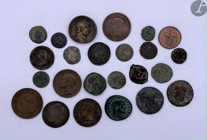 null Lot de 15 monnaies en bronze variées, françaises et étrangères, principalement...
