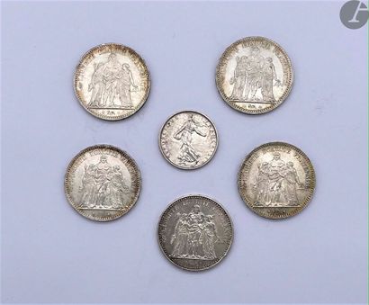 null Lot de 11 monnaies en argent françaises, XIXe et XXe siècle, 5 francs, 10 francs,...