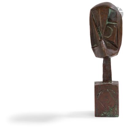 null *MODERN
SCHOOLCubist
head.
Proof
in bronze with brown and green patina.
Monogrammed...