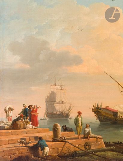 null Claude Joseph VERNET (Avignon 1714 - Paris 1789)
Vue des galères de Naples
Toile
Signée,...
