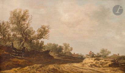 null Attribué à Jan VAN GOYEN (1596-1656) 
Paysage, chaumière dans les dunes 
Panneau...
