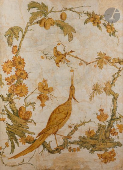 null 18th century FRENCH SCHOOL
A heron and two sparrows
Canvas mounted on plywood
134...