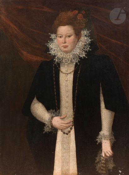 null École FRANÇAISE vers 1600, entourage de Frans POURBUS
Portrait de femme au col...