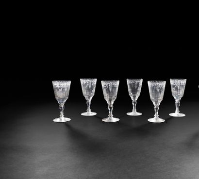 null Rare suite of six glasses in blown and molded glass.
Cup cut, engraved with...