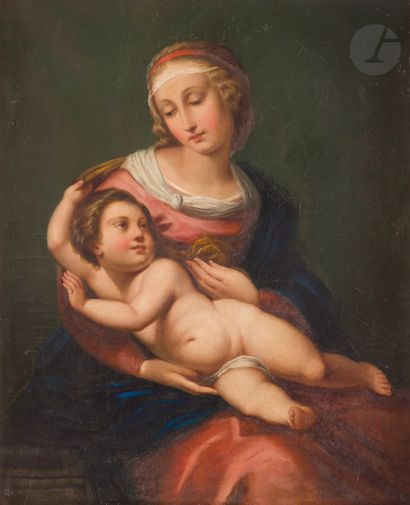  In the style of Raphael Virgin and Child Canvas 46 x 38,5 cm