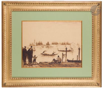  André MAIRE (1898-1984) Venice, the gondoliers, 1930 Ink and ink wash Signed and...
