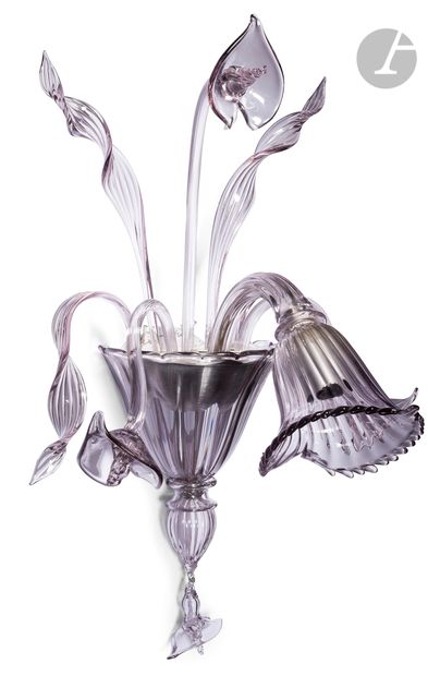 null Wall lamp in grey smoked crystal in the shape of a bouquet in molded glass,...