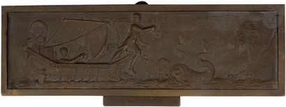 null École française du XIXe siècle 
Arion
Bas-relief en bronze à patine brun clair
Porte...