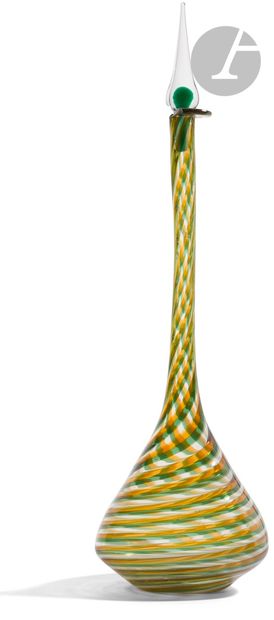 null Large and fine blown glass bottle with multicolored spiral ribbons.
With its...
