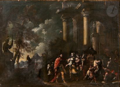  École ROMAINE vers 1650, entourage de Giovanni GHISOLFI La rencontre d’Alexandre...