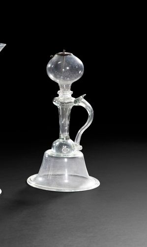 null Oil lamp or night light in blown glass, molded in four parts, the foot in the...