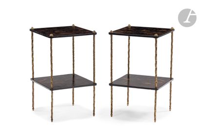 null Pair of gilt bronze and European varnish flying tables, with two trays decorated...