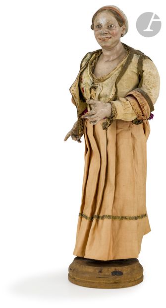 null Santon napolitain en terre-cuite et bois polychrome représentant une paysanne ;...