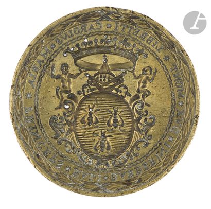 null Die of seal in bronze engraved with the shield of the Barberini family, inscriptions...