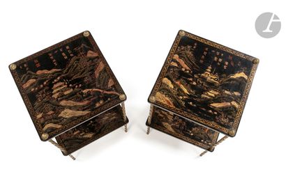 null Pair of gilt bronze and European varnish flying tables, with two trays decorated...