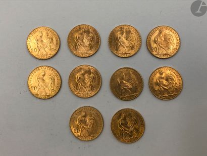 null 10 pièces de 20 Francs en or. Type Coq