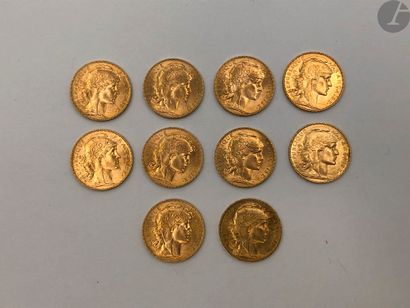 null 10 pièces de 20 Francs en or. Type Coq
