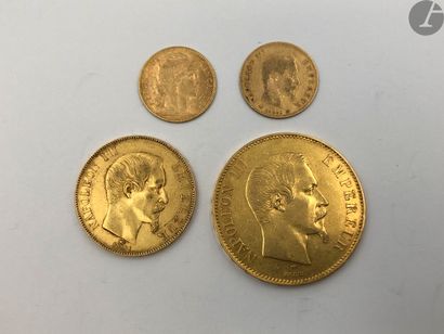 null Lot de 4 pièces en or, dans un sachet numéroté 2017124:

- 1 pièce de 100 Francs...