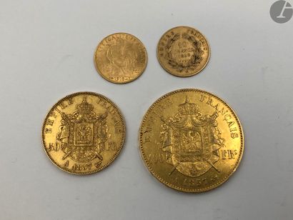  Lot de 4 pièces en or, dans un sachet numéroté 2017124: 
- 1 pièce de 100 Francs...