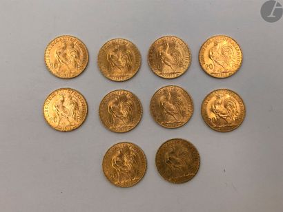  10 pièces de 20 Francs en or. Type Coq