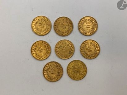  8 pièces de 20 Francs en or. Type Naopléon III tête nue