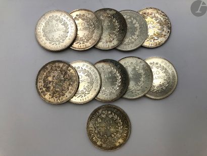null 11 pièces de 50 Francs en argent. Type Hercule.1975 5) - 1976 - 1977 (5)
