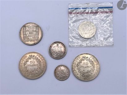 null Lot de 11 monnaies en argent françaises, XIXe et XXe siècle, 5 francs, 10 francs,...