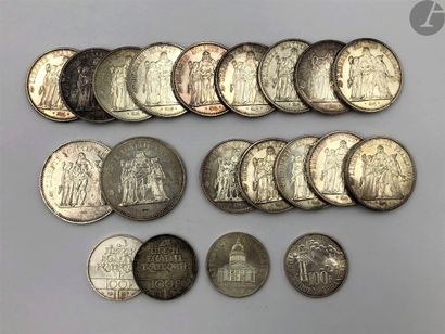 Lot de 20 pièces françaises, en argent :...
