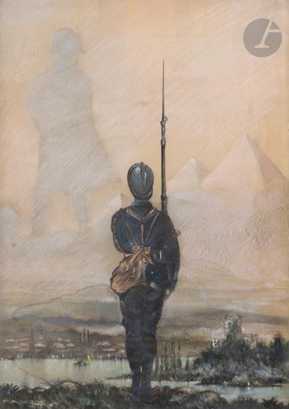 null Sentinel of 1914 dreaming of Emperor Napoleon I and the pyramids {CR}Pastel...