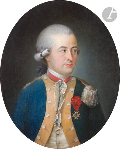 null ECOLE FRANÇAISE DU XVIIIe SIECLE{CR}Portrait d’un officier d’époque Louis XV...