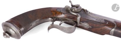 null 
Large walnut shooting pistol case with engraved crest "Mr. DUBOIS DE L'ESTANG"...