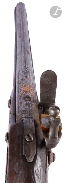  Balkan flintlock pistol {CR}Round barrel with sides decorated with copper inlays...