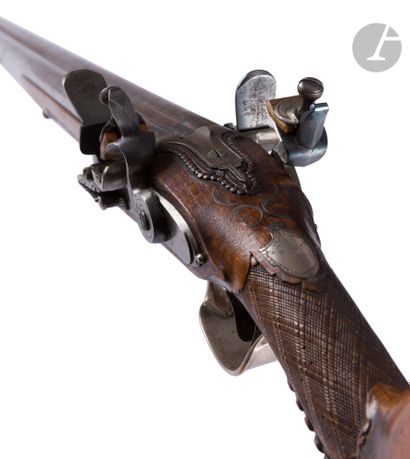  Double flintlock shotgun with the arms of the Sars du Catelet family. {CR}Barrels...