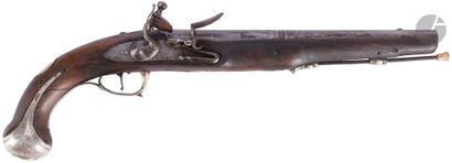 null 
Flintlock pommel gun. {CR}Round barrel with thunderbolt. {CR}Plate signed "VIGNIAT...