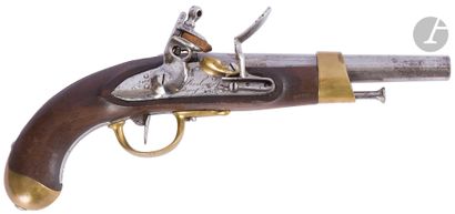  Flintlock pommel pistol model An XIII.{CR}Round barrel with flats to the punched...