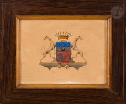 null Gouache coat of arms of Mr Antoine Gigounoux de Verdon, Colonel of the engineering,...