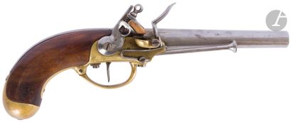 null 
Flintlock pommel gun model 1777 1st type. {CR} Round barrel with thunder flats...