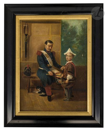 null French school of the XIXth century.{CR}The Drummer and the Child{CR}Oil on canvas...