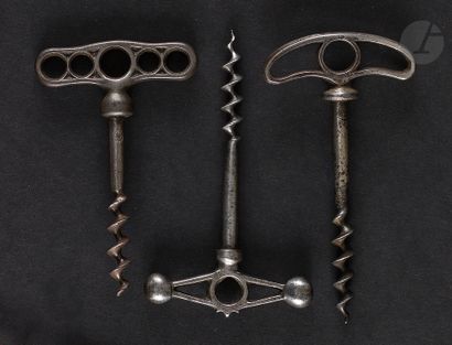 null PERIL

Three simple corkscrews in iron, the handles with holes.

Two marked...