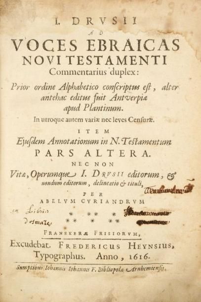 DRUSIUS I Voces Ebraicas novi testamenti commentarius duplex. Franeker, Heysius,...