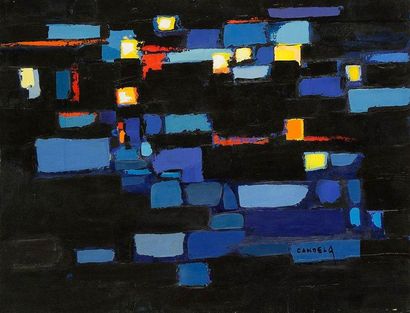 Claude CANDELA (1924-2001) Composition la nuit, 1990 Huile sur toile. Signée en bas...