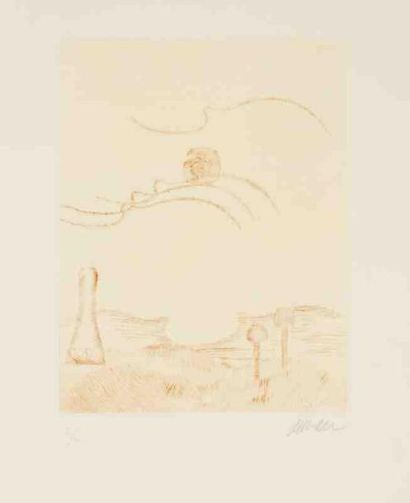 Arman (1928-2005) Le ciel et son fantôme, 1976 Eau-forte en sépia. Signée en bas...